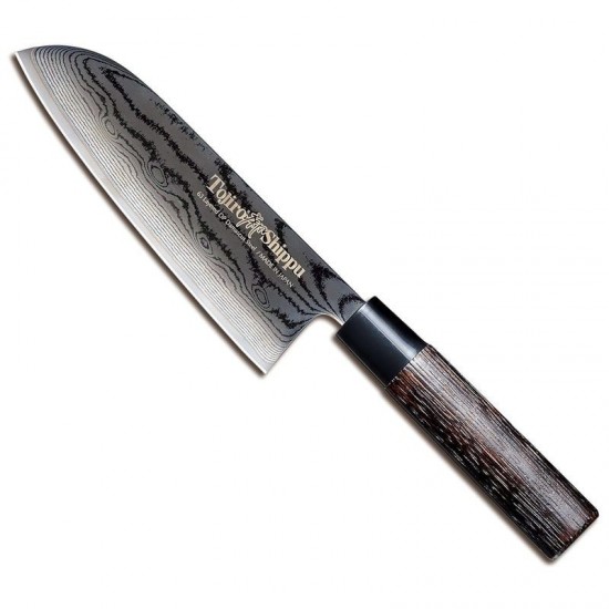Μαχαίρι Santoku 16.5 εκατ. από Δαμασκηνό Ατσάλι με Λαβή Καστανιάς Shippu Black