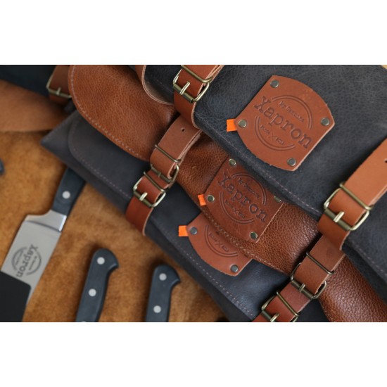 Δερμάτινη τσάντα 10 θέσεων, για μαχαίρια, σε ρολό Utah Choco 45/87 - Xapron