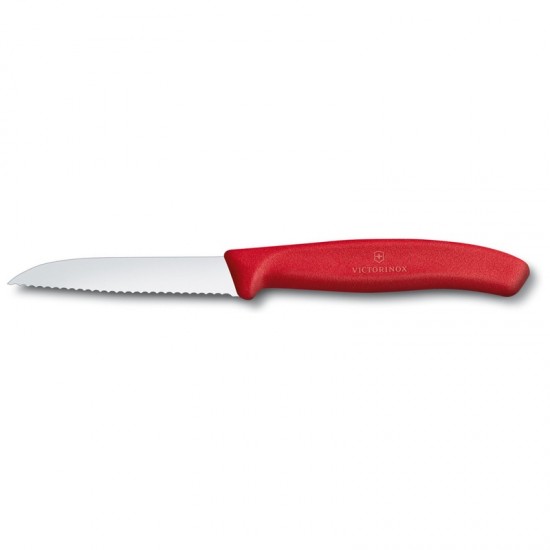 Μαχαίρι Κουζίνας 8 Εκ. Ίσιο, Οδοντωτό - Λαβή Κόκκινη Swiss Classic Victorinox
