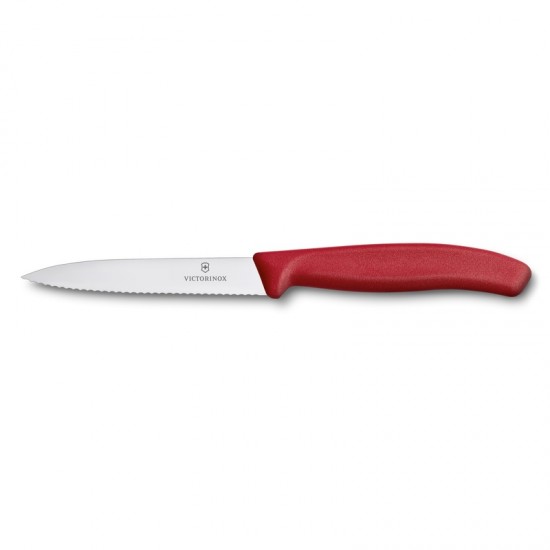 Μαχαίρι Κουζίνας 10 Εκ. Οδοντωτό, Μυτερό - Λαβή Κόκκινη Swiss Classic Victorinox