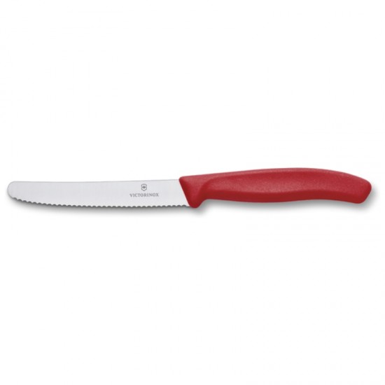 Μαχαίρι Κουζίνας 11 Εκ. Στρογγυλό, Οδοντωτό - Λαβή Κόκκινη Swiss Classic Victorinox