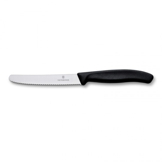 Μαχαίρι Κουζίνας 11 Εκ. Στρογγυλό, Οδοντωτό - Λαβή Μαύρη Swiss Classic Victorinox
