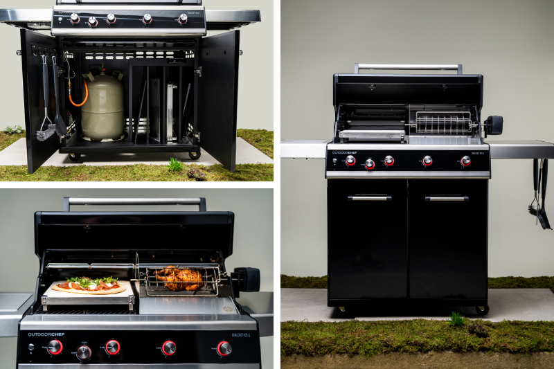 Outdoorchef Dualchef 425 G BZ ψησταριά υγραερίου με αποθηκευτικό χώρο για φιάλη, μαντεμένιες σχάρες και δυνατότητα για πίτσα και σούβλα